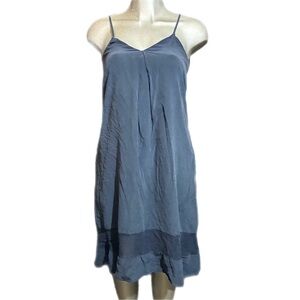 Madewell 100% Silk Spaghetti Strap Shift Slip Dress Sheer Stripe Hem Pockets XS